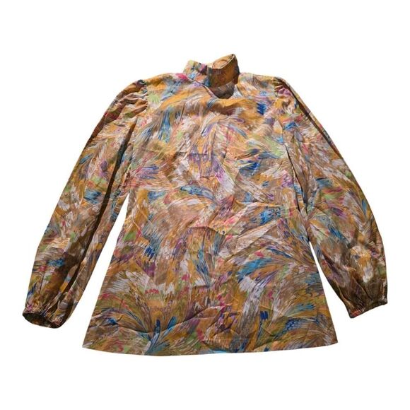 Vintage Handmade 70s Psychedelic Spin Mock Neck Top Art Mod Abstract Groovy - Picture 1 of 4